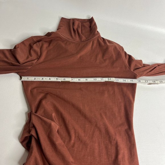 Athleta Womens Havana Terracotta Midi Dress Ruched Sheath Turtleneck Wool XS - Picture 9 of 11